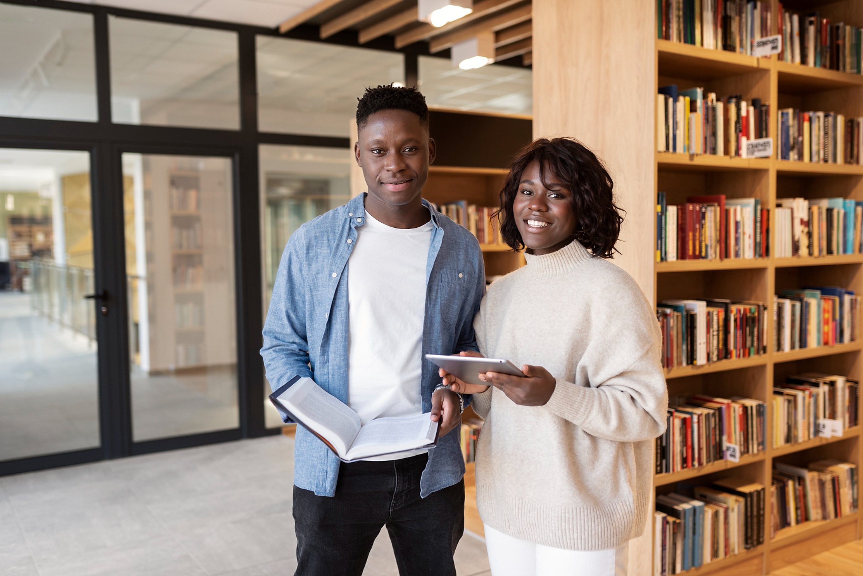 Students studying together in a university library